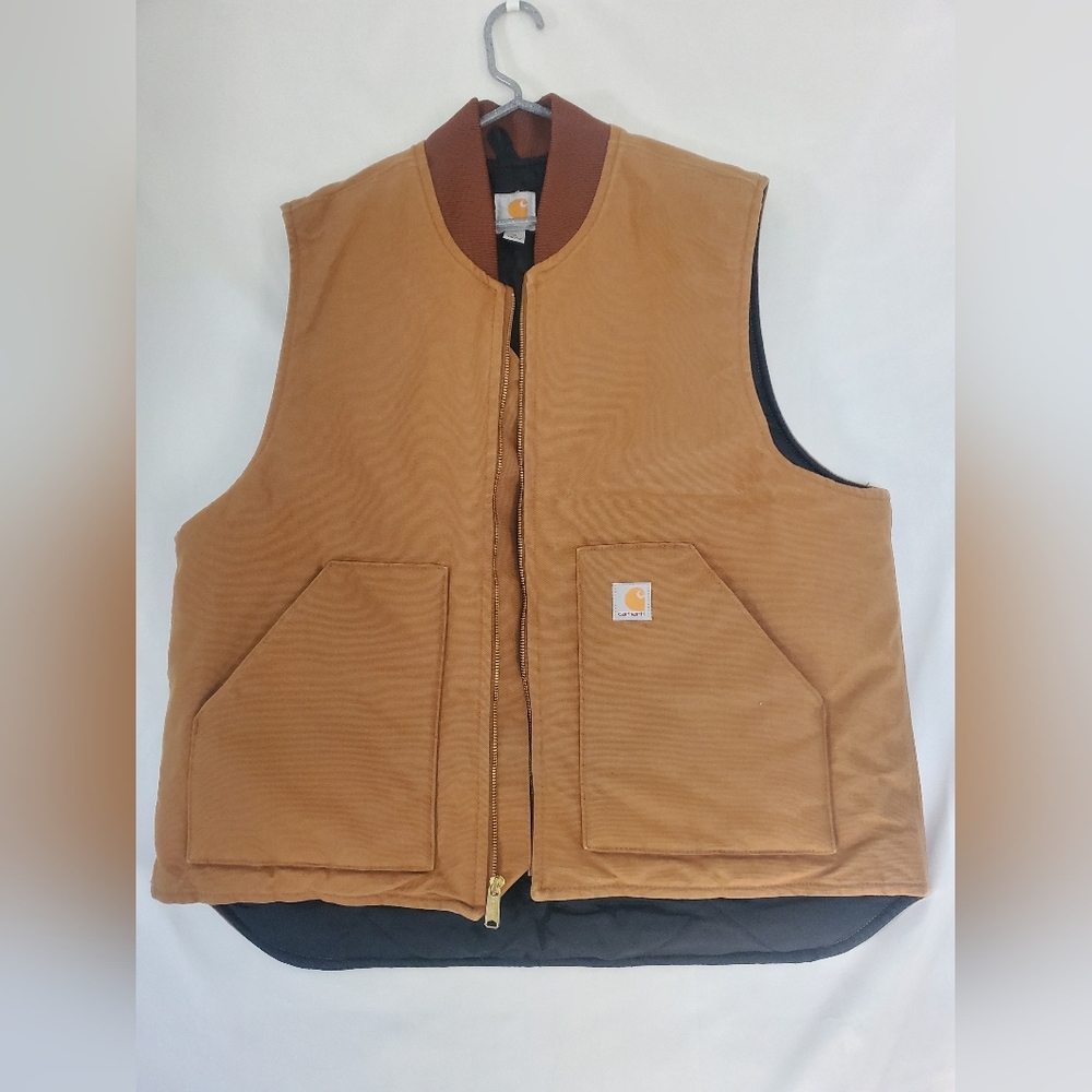 Carhartt  Mens Quilted Vest Ribbed Knit Collar Size XL Brown